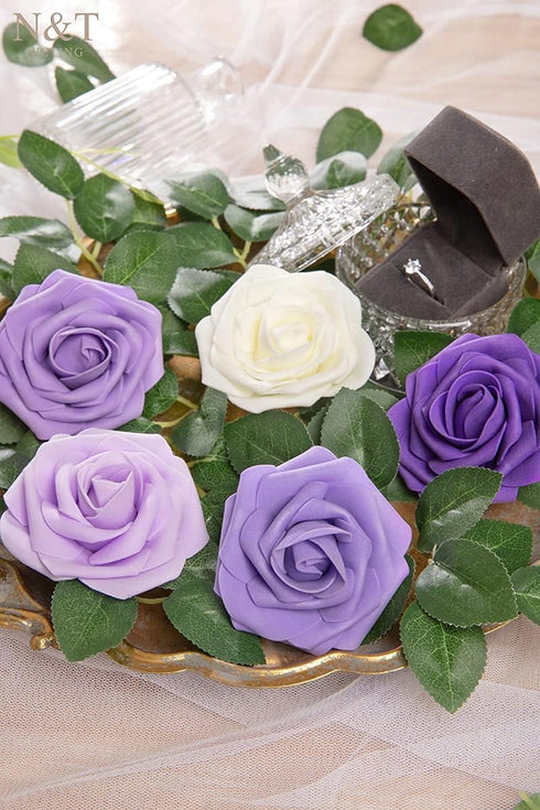 N&T NIETING Artificial Flowers, 25pcs Fake Flowers Rose with Stems Perfect for DIY Wedding Bridesmaid Bridal Bouquets Centerpieces Home Flower Arr...