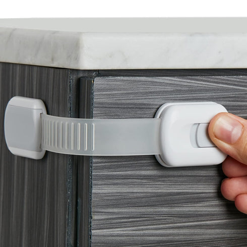 Child Safety Strap Locks (4-Pack) Baby Locks for Cabinets and Drawers, Toilet, Fridge & More. 3M Adhesive Pads. Easy Installation. (White/Gray)...