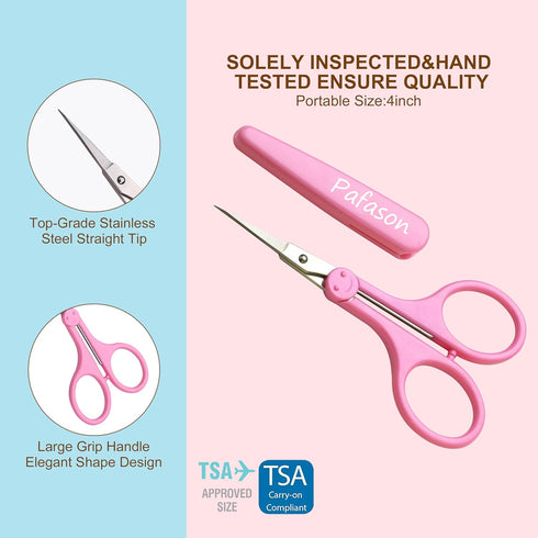PAFASON 4" Stainless Steel Detail Craft Scissors Set with Straight Precise Tips & Safety Cap & TSA Complied Ideal for Scrapbooking, Paper Yarn Thr...