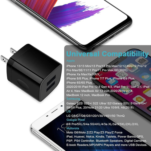 USB Wall Charger, Charger Block, 3 Pack 2.4A Dual Port Charging Block charger Cube Power Adapter CHARGER for iPhone 16 15 14 13 12 11 Pro Max XS X...