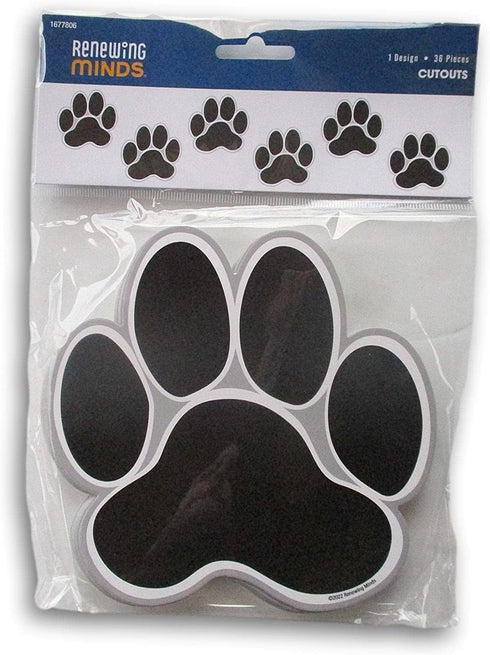36 Large Paw Paper Cutout - Crafts Bulletin Board Decor Shapes - Black - 6 Inches...