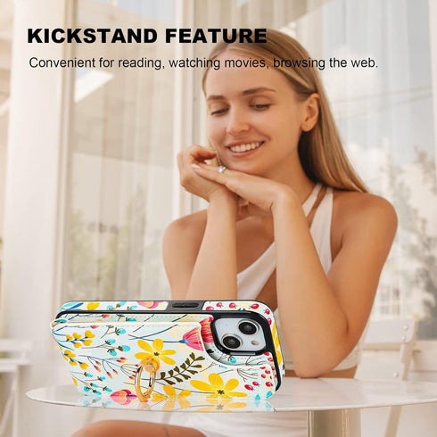 HAOPINSH for iPhone 13/ iPhone 14 Wallet Case with Card Holder, 360°Rotation Ring Kickstand, Floral Flower Pattern, RFID Blocking Leather for Girl...