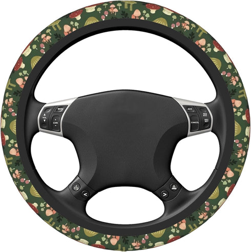 Green Mushrooms Steering Wheel Cover for Women Men Girls, Universal 15 Inch Anti Slip Steering Wheel Protector Car Accessories Interior for Auto T...