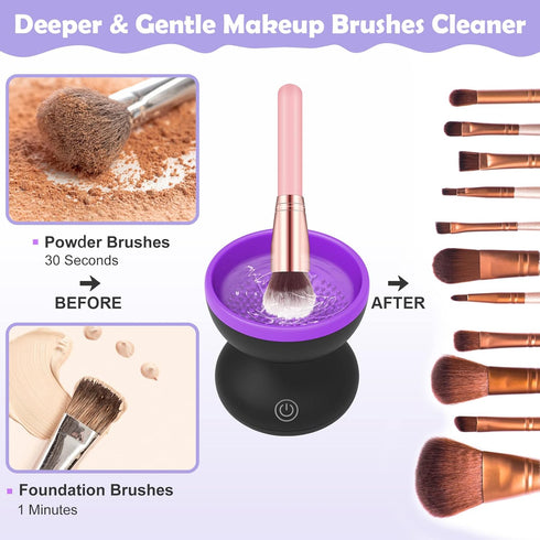 Electric Makeup Brush Cleaner with Drying Rack, Luxiv 2 In 1 Wash&Dry Makeup Brush Cleaner Machine Fit for All Size Brush Automatic Spinner Machin...