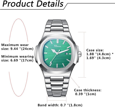 Men Silver Diamond Watch: Quartz Luminous Analog Watch Waterproof Wristwatch Stainless Steel Band Reloj with Gift Box & Removal Tool...