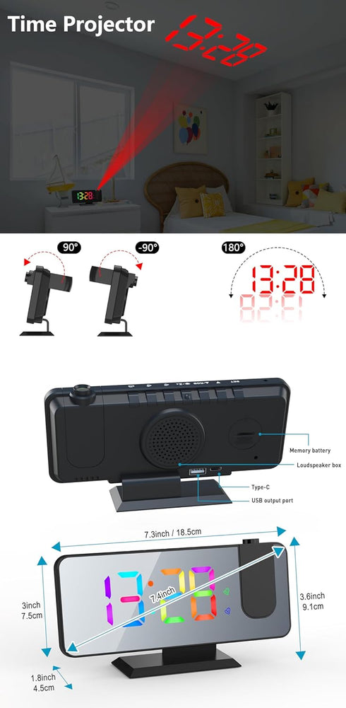 Digital Clock for Bedroom, Projection Alarm Clock with Projection on Ceiling, Projector Clock for Bedroom Ceiling, Digital Alarm Clock That Projec...