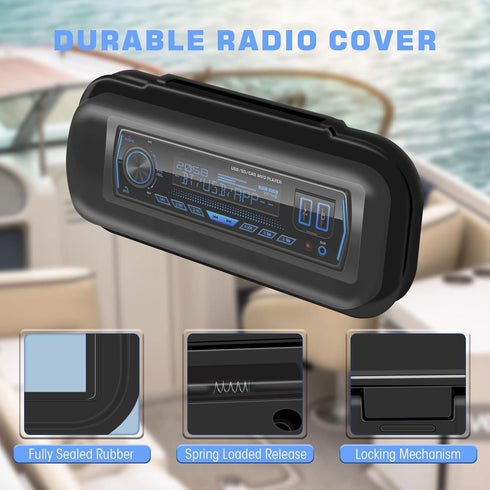 Water Resistant Marine Radio Cover - Boat Stereo Splash Guard Housing - Marine Stereo Waterproof Case for Universal Single DIN Media Receiver...