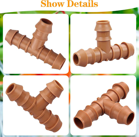 24 Pieces Drip Irrigation Barbed Tee Fittings for 1/2” Tubing (0.600”ID) - Drip Tees (17mm) Irrigation Tubing Connectors for Drip Sprinkler Garden...
