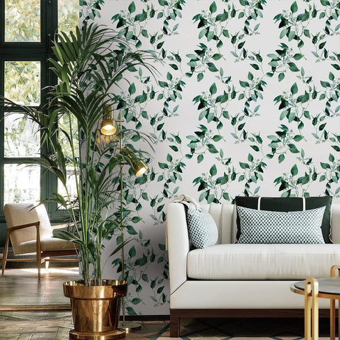 8267 Floral Peel and Stick Wallpaper 17.7in x 9.8ft Green Plant Eucalyptus Leaf Removable Self Adhesive Contact Paper Drawer Shelf Liner Vinyl Rol...
