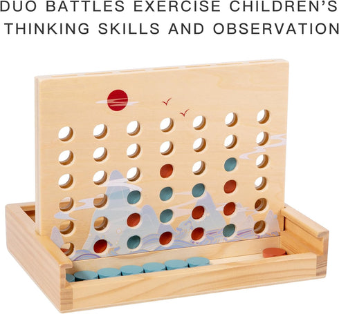 Wooden 4 in a Row Game - Classic Strategy Game for Adults Children-Connecting 4 Same Color Connection Rows- Travel Game Family Checkerboard Game T...