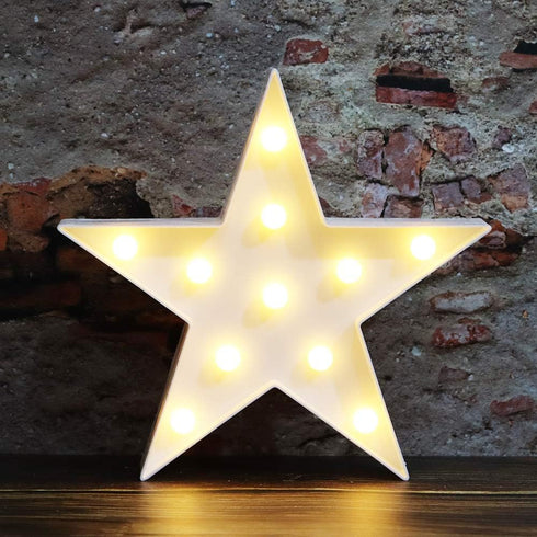 LED Marquee Star Sign Night Light, Battery Operated Star Shaped Desk Table Lamp for Kids, Baby, Child, Girl Gift, Nursery Room, Wall Decor (White)...