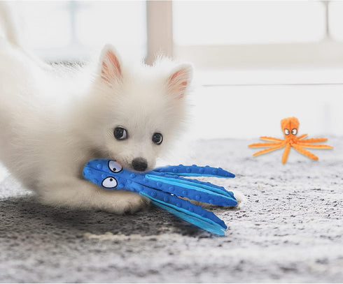 WishLotus Octopus Dog Chew Toy, No Stuffing Plush Dog Squeaky Toy with Crinkle Paper in Legs, Corduroy Interactive Dog Play Toy Dog Teething Toy f...