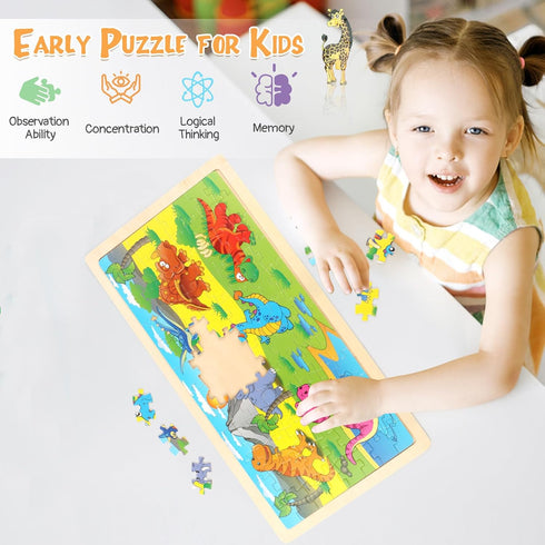 Dinosaurs Puzzles for Kids, 96 Pcs Jigsaw Large Puzzles for Beginner, Learning Preschool Educational Puzzles Toys for Boys and Girls...