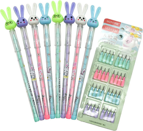 12PCS Bunny Non-Sharpening Pencils Stackable Pencils Novelty Rabbit Pencils For Easter Animal Pencils With 64 Replacable Refills For School Studen...