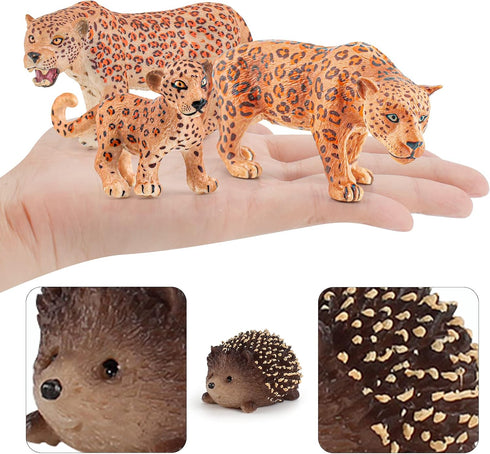 Leopard Figure Panther Figurine 5PCS Realistic Cheetah Toys Baby Leopard Figurine Hedgehog Figure Collectible for Boys and Girls Cake Toppers Chri...