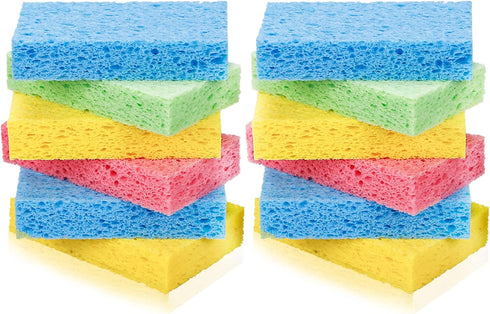 12-Count Cellulose Sponges, Non-Scratch Kitchen Sponges for Dish,Colorful Compressed Dish Scrubber Sponge for Household,Cookware,Bathroom...