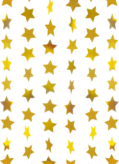 WEVEN Gold Glitte Star Garland Reflective Paper Party Streamers Twinkle Star Banner Backdrop for Wedding Baby Shower Nursery Graduation Party Deco...