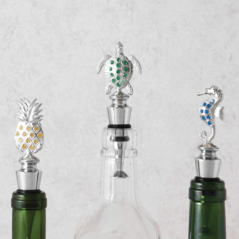 UPware Seahorse-Shaped Zinc Alloy Wine Bottle Stopper with Aqua Blue Crystal Glass Accents - Reusable Beverage Preserver for Wine, Champagne, and ...