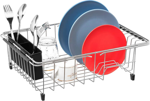 iPEGTOP Cutlery Utensil Silverware Drying Rack Basket Holder with Hooks - Flatware Storage Solution for Kitchen Dish Drainer Dish Drying Rack, Bla...