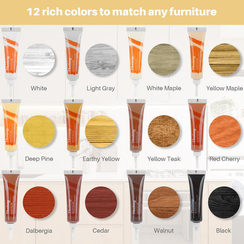 Wood Furniture Repair Kit, 12 Colors of Filler for Repairing Scratches, Cracks, Holes and Fading on Wooden Doors, Floors, Tables and Cabinets...