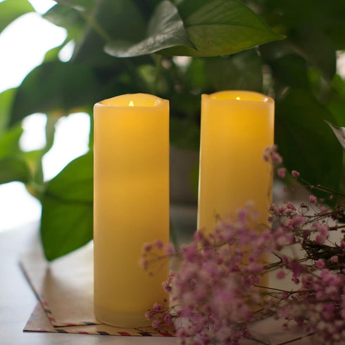 4 Pack Outdoor Flameless Pillar Candles with Remote and Timer Battery Operated Waterproof Electric LED Candle Set for Home Décor Halloween Party W...