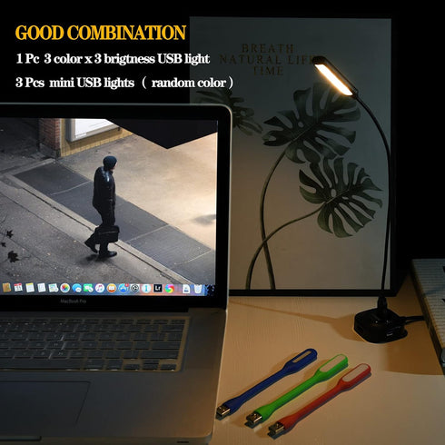USB Laptop Light with Adjustable Gooseneck, 3 Color x 3 Brightness + 3 Mini LED Lights...
