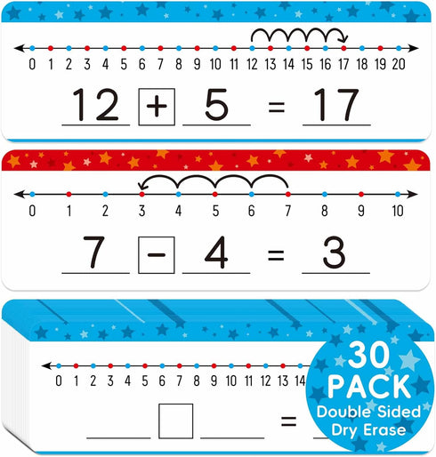 30 Pack Dry Erase Number Line Whiteboard Card 4”x12” Double Sided Dry Erase Board 0-10 on One Side 0-20 on Other Side, Home Teacher Classroom Must...