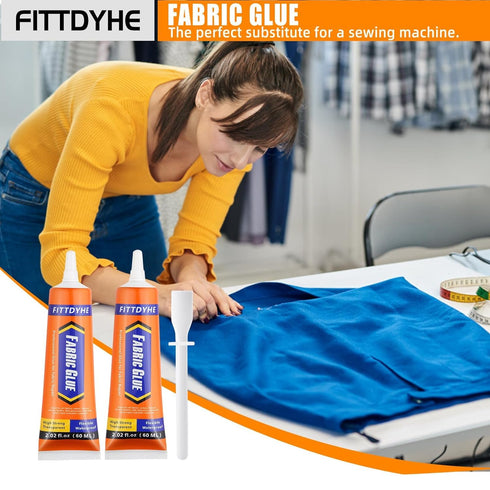 2 Pack Fabric Glue Permanent, 60ML/2.02oz Washable Clear Clothing Glue, Super Fabric Glue for Rhinestones, Patches, Clothes, Denim, Leather, Polye...