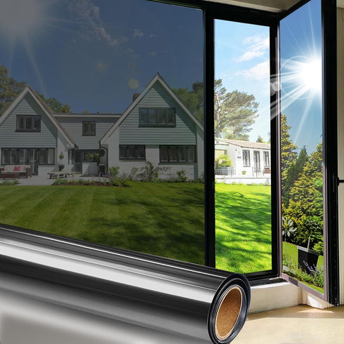 Window Tint for Home Window Privacy Film See Out Not in,Heat Block 95% UV One Way Reflective Window Film Static Cling for Door Window Home Office(...