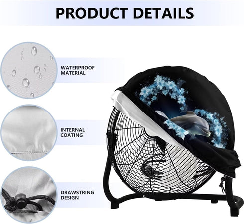 Upetstory Adorable Dolphin Fan Cover 16 18 20 24 Inch Industrial Floor Fan Cover Electric Household Floor Fans Covers Vertical Table Standing Wash...