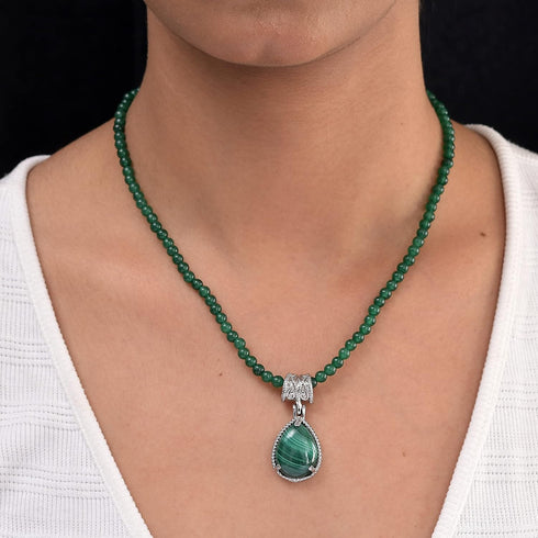 SHOP LC DELIVERING JOY Green Quartzite Bead Malachite Pendant Statement Choker Necklace Jewelry 20 Inches Women Birthday Gifts for Women...