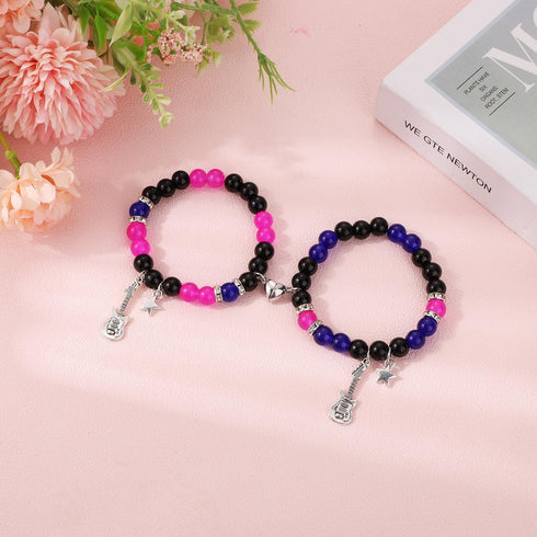 2pcs TV Girl Bracelet, Friendship Matching Magnetic Couple Bracelet Love Guitar Heart Beads Bracelets for Best Friends Bff Cosplay Accessories for...