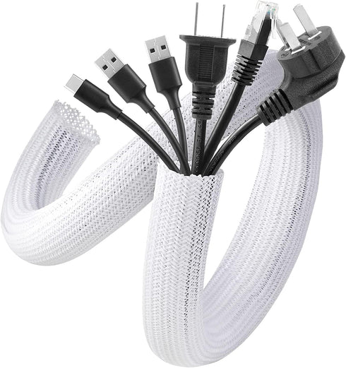 AGPTEK White Cable Sleeve Cover, 6.6ft - 1.2 inch Cord Management Wire Organizer Under Desk, Home Office Computer Wire Cover Hider Cord Protector,...
