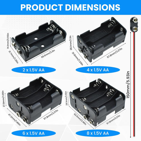 SDTC Tech 2/4/6/8 x 1.5V AA Battery Holder with Snap Connector Kit Include 3/6/9/12 Volt Battery Case Box and I Type Hard Shell Clip Buckle Lead W...