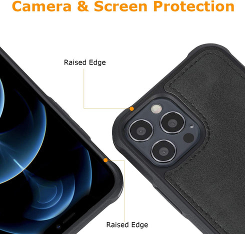 Molzar MAG Series iPhone 12 and iPhone 12 Pro Case with Faux Leather, Built-in Metal Plate for Magnetic Mount, Wireless Charging Support, Compatib...