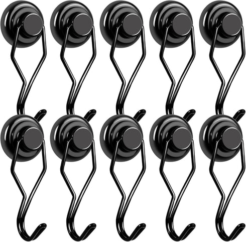 E BAVITE Black Swivel Swing Magnetic Hook 80LB Refrigerator Magnetic Hooks 10 Pack Strong Neodymium Magnet Hook for Refrigerator Other Magnetic Su...