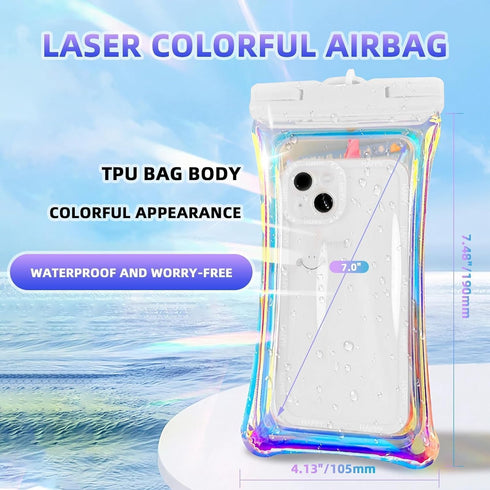 Laser Colorful Floating Airbag Mobile Phone Waterproof Bag with Cross-Body Lanyard, Underwater Screen Touchable, Compatible with iPhone 14/13/12/1...