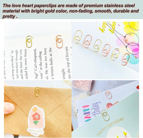 120 PCS Gold Heart Shaped Paper Clips 0.78inch Small Paper Clips Cute Mini Paperclips Invitations Paperclips Decorative Paper Clips for Office Sch...