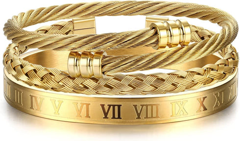 YADOCA 3Pcs Stainless Steel Bracelets for Men Roman Numeral Bangle Bracelet Adjustable Cuff Bracelet Twisted Cable Bracelet Mens Luxury Bracelets ...