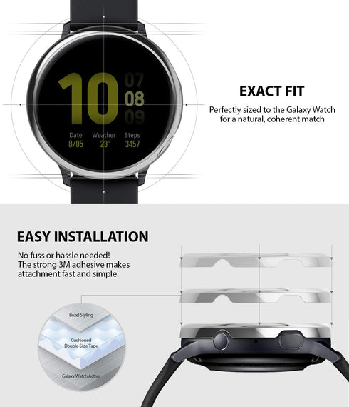 Ringke Bezel Styling Cover for Galaxy Watch Active 2 (40mm Only) Case Bezel Ring Adhesive Accessory - Glossy Silver (GW-A2-40-01)...