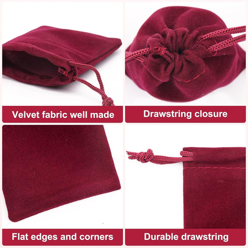 G2PLUS Red Velvet Jewelry Pouches, 20PCS Small Velvet Gift Bags with Drawstring, Wine Red Christmas Gift Bags for Wedding Favors, Candy Bag, Party...