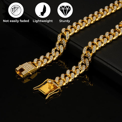 Gold dog chain Diamond Gold chain dog collar Walking Metal Chain Collar with Design Secure Buckle Pet Collar Jewelry Accessories dog necklace for ...