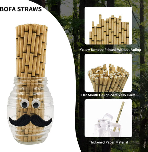 100% Biodegrabale Yellow Bamboo Straws, Pack of 100 Disposable Yellow Bamboo Printed Paper Drinking Straw for Party Cocktail Decoration...