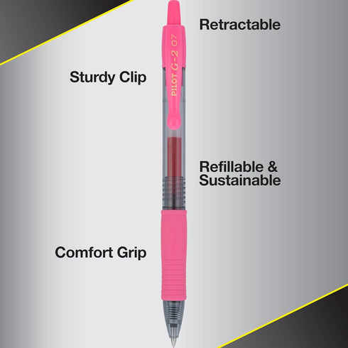 Pilot, G2 Premium Gel Roller Pens, 8 Pack Pouch, Fine Point 0.7 mm, Assorted Pink, Positivity Pack...