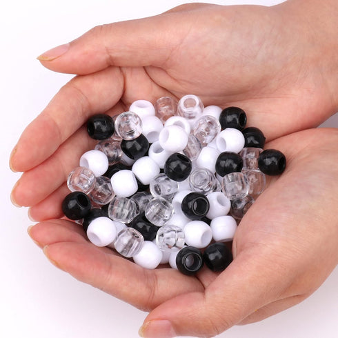 180 Pcs Medium Hole Beads 3 Colors Dreadlock Hair Braid Beads Jewelry Making Kit Clear- White -Black DIY Hair Braiding Bracelet Ornaments Round 12...