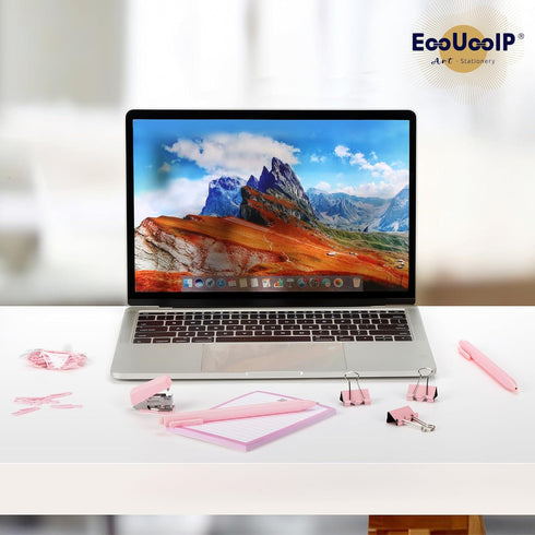 EooUooIP Desk Accessories Binding Set,Practical and Beautiful Pink Office Supplies Set,Stapler Hole Puncher Paper Clips and Ballpoint Pen for Offi...