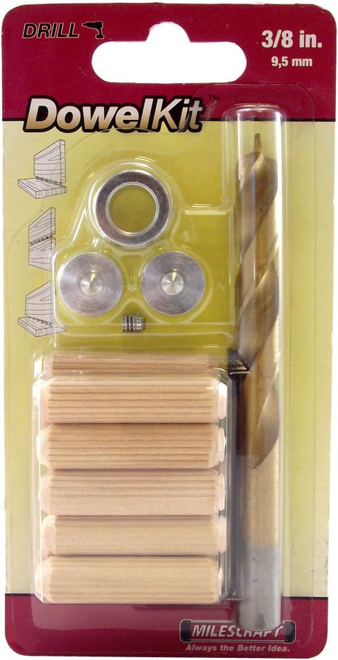 Milescraft 5339 Dowel Kit 3/8in - Includes Brad Point Drill Bit, Fluted Wooden Dowel Pins With Chamfered Ends (10pcs), 2 Dowel Tenon Centers, and ...
