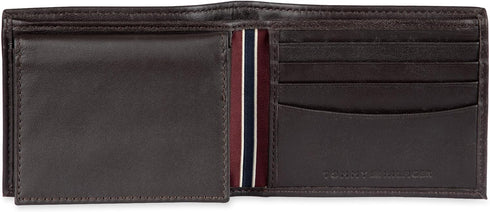 Tommy Hilfiger Men's Leather Wallet - Thin Sleek Casual Bifold with 6 Credit Card Pockets and Removable ID Window, British Brown...