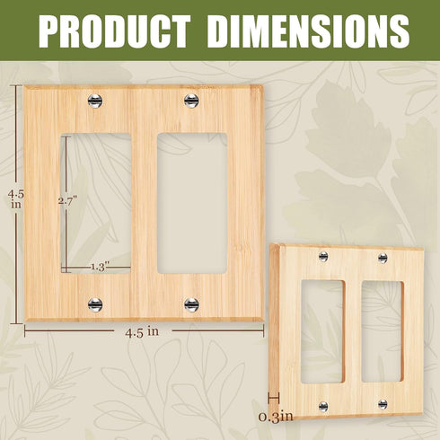 2PC Solid Wood Double Rocker Light Switch Plate 4.5" X 4.5" Bamboo Light Switch Cover Quality Raw Wooden Decorative Bedroom Kitchen Home Decor (Do...