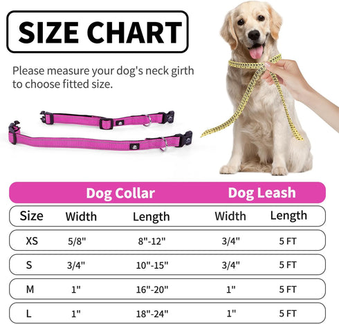NESTROAD Reflective Dog Collar and Leash Set,Soft Neoprene Pet Collar with Quick Release Buckle,Adjustable Nylon Dog Collars for Small Medium Larg...
